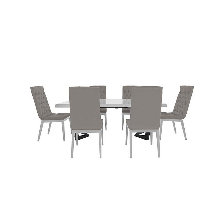 Palazzo 160cm Extending Dining Table in Glossy White with 6 Capitonne Buttoned Chairs - Scarlet Silver