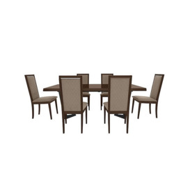 Palazzo 200cm Extending Dining Table in Dark Walnut with 6 Rombi Chairs - Aquos Taupe