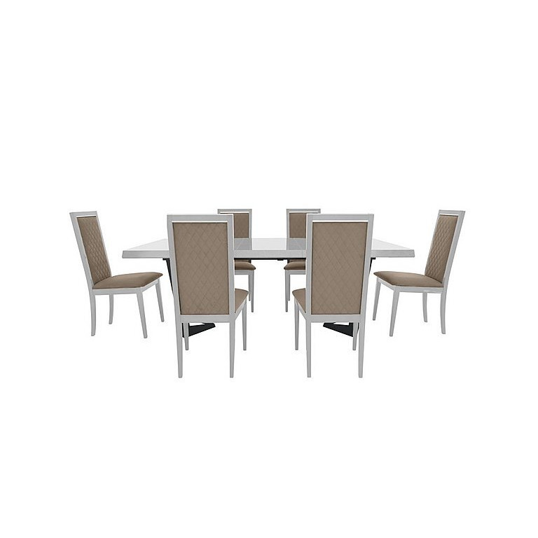 Palazzo 200cm Extending Dining Table in Glossy White with 6 Rombi Chairs - Aquos Taupe