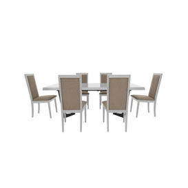 Palazzo 200cm Extending Dining Table in Glossy White with 6 Rombi Chairs - Aquos Taupe