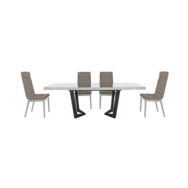 Palazzo 200cm Extending Dining Table in Glossy White with 4 Capitonne Buttoned Chairs - Scarlet Taupe