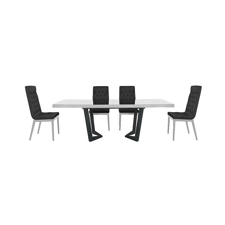 Palazzo 200cm Extending Dining Table in Glossy White with 4 Capitonne Buttoned Chairs - Scarlet Dark Grey