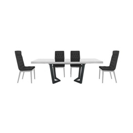 Palazzo 200cm Extending Dining Table in Glossy White with 4 Capitonne Buttoned Chairs - Scarlet Dark Grey