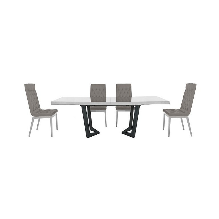 Palazzo 200cm Extending Dining Table in Glossy White with 4 Capitonne Buttoned Chairs - Scarlet Silver