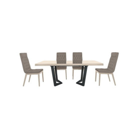 Palazzo 200cm Extending Dining Table in Sand Birch with 4 Capitonne Buttoned Chairs - Scarlet Taupe