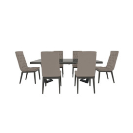 Palazzo 200cm Extending Dining Table in Silver Birch with 6 Capitonne Buttoned Chairs - Scarlet Taupe