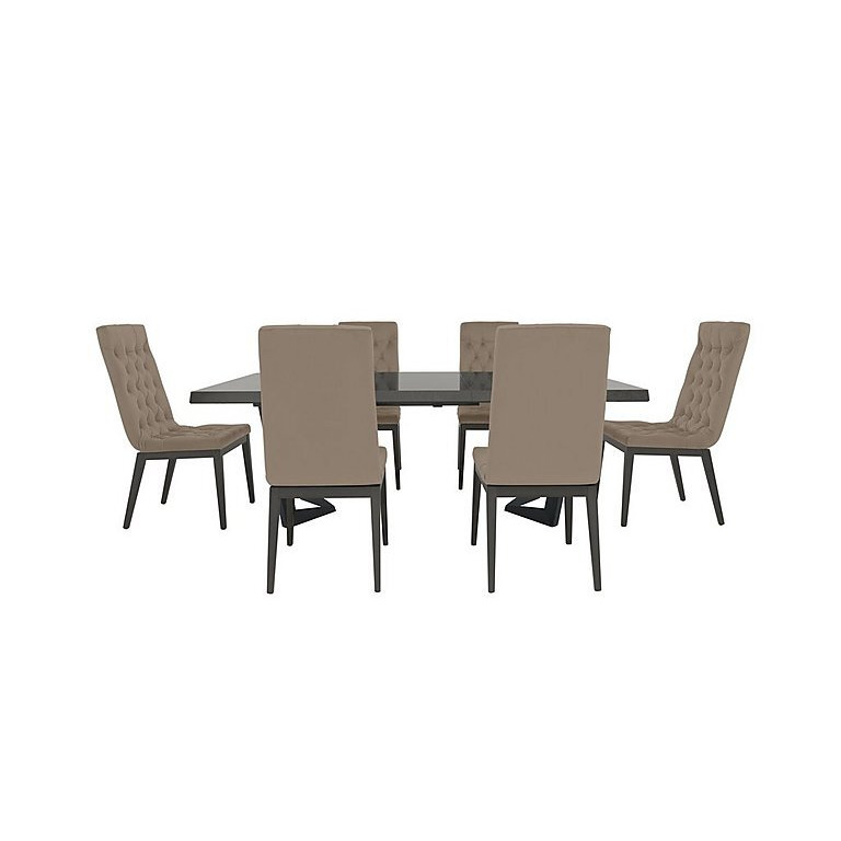Palazzo 200cm Extending Dining Table in Silver Birch with 6 Capitonne Buttoned Chairs - Aquos Taupe