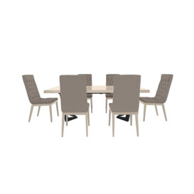 Palazzo 200cm Extending Dining Table in Sand Birch with 6 Capitonne Buttoned Chairs - Scarlet Taupe