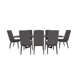 Palazzo 200cm Extending Dining Table in Silver Birch with 8 Capitonne Buttoned Chairs - Aquos Dark Grey
