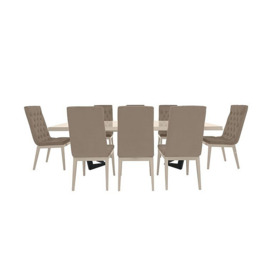 Palazzo 200cm Extending Dining Table in Sand Birch with 8 Capitonne Buttoned Chairs - Aquos Taupe