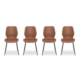 Pedro Set of 4 Faux Leather Ski Leg Dining Chairs - Brown