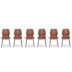 Pedro Set of 6 Faux Leather Ski Leg Dining Chairs - Brown