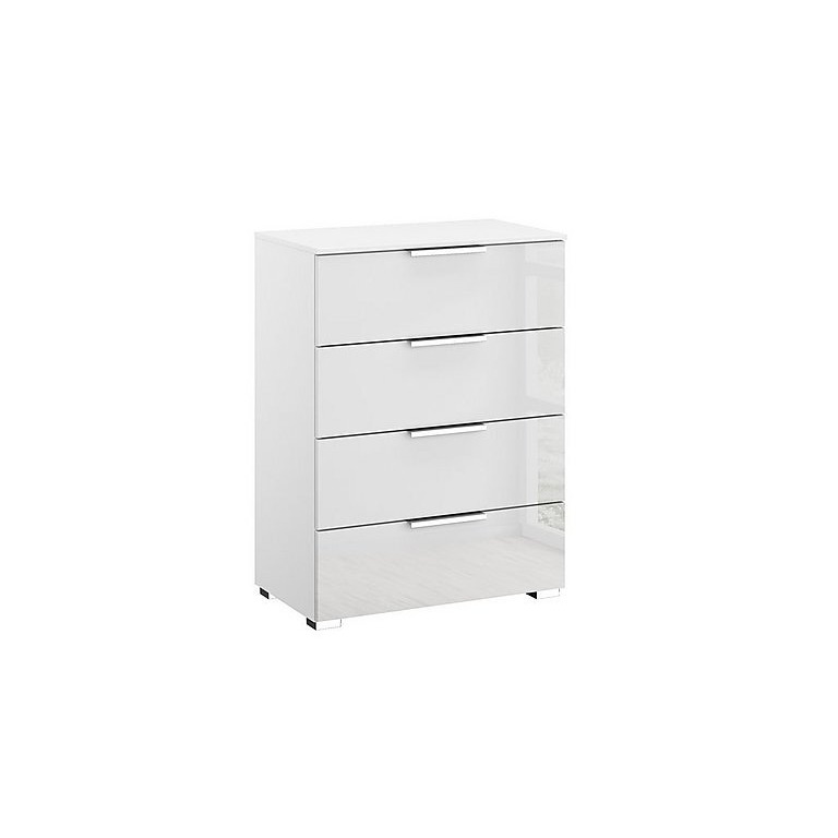Rauch - Perth 4 Drawer Bedside chest - White Carc/White Glass