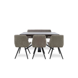 Saigon Extending Table with Metal Base and 3 Taupe Velvet Dining Chairs and Dining Bench