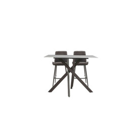 Samurai Table with White Stone Top and 2 Velvet Bar Stools - Grey