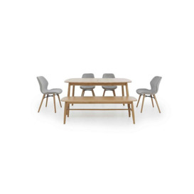 Stockholm Extending Dining Table with 4 Upholstered Chairs and a Bench - Light Oak