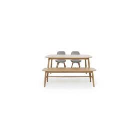 Stockholm Fixed Dining Table with 2 Upholstered Chairs and a Bench - Light Oak