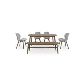 Stockholm Fixed Dining Table with 4 Upholstered Chairs and a Bench - Dark Oak