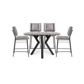 Habufa - Toronto Table and 4 Light Grey Faux TO Leather Fixed Bar Stools - Anthracite