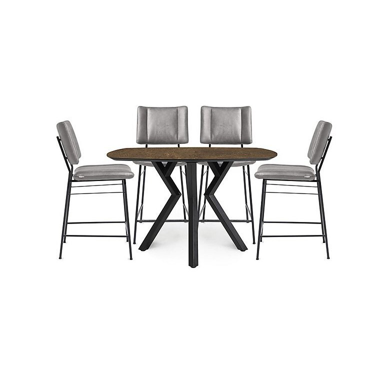 Habufa - Toronto Table and 4 Light Grey Faux TO Leather Fixed Bar Stools - Rust