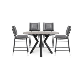 Habufa - Toronto Table and 4 Anthracite Faux TO Leather Fixed Bar Stools