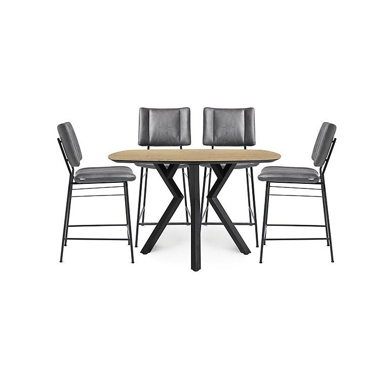 Habufa - Toronto Table and 4 Anthracite Faux TO Leather Fixed Bar Stools - Oak
