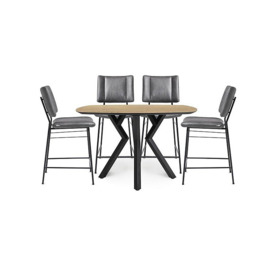 Habufa - Toronto Table and 4 Anthracite Faux TO Leather Fixed Bar Stools - Oak