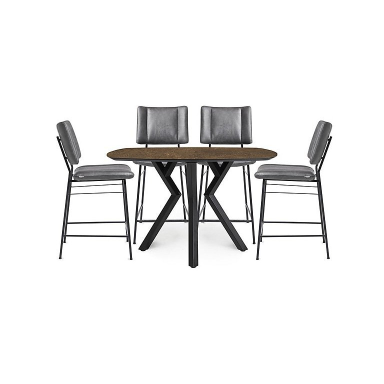 Habufa - Toronto Table and 4 Anthracite Faux TO Leather Fixed Bar Stools - Rust