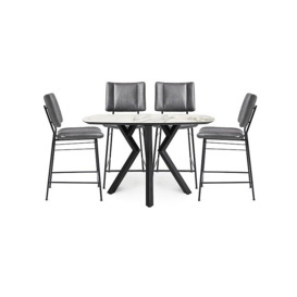 Habufa - Toronto Table and 4 Anthracite Faux TO Leather Fixed Bar Stools - White