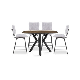 Habufa - Toronto Table and 4 Light Grey Velvet Swivel Bar Stools - Rust