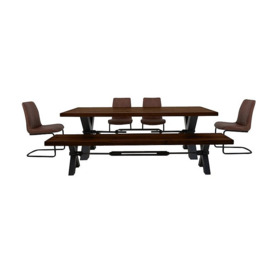 Bodahl - Terra Dining Table, 4 Cognac Chairs and Bench Set - Desert