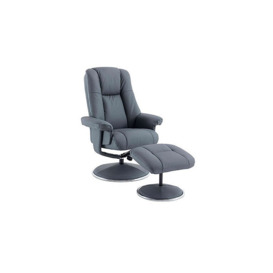 Troyes Leather Look High-Back 360 Swivel Chair and Footstool - Petrol Blue