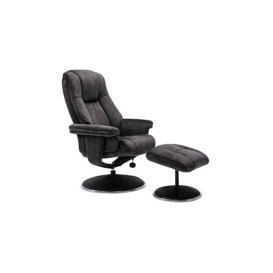 Troyes Fabric High-Back 360 Swivel Chair and Footstool - Liquorice