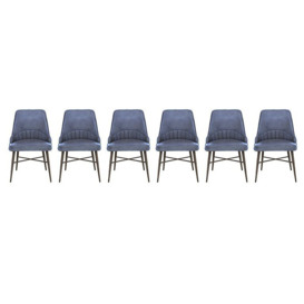Val Set of 6 Leather Dining Chairs - Steel Blue