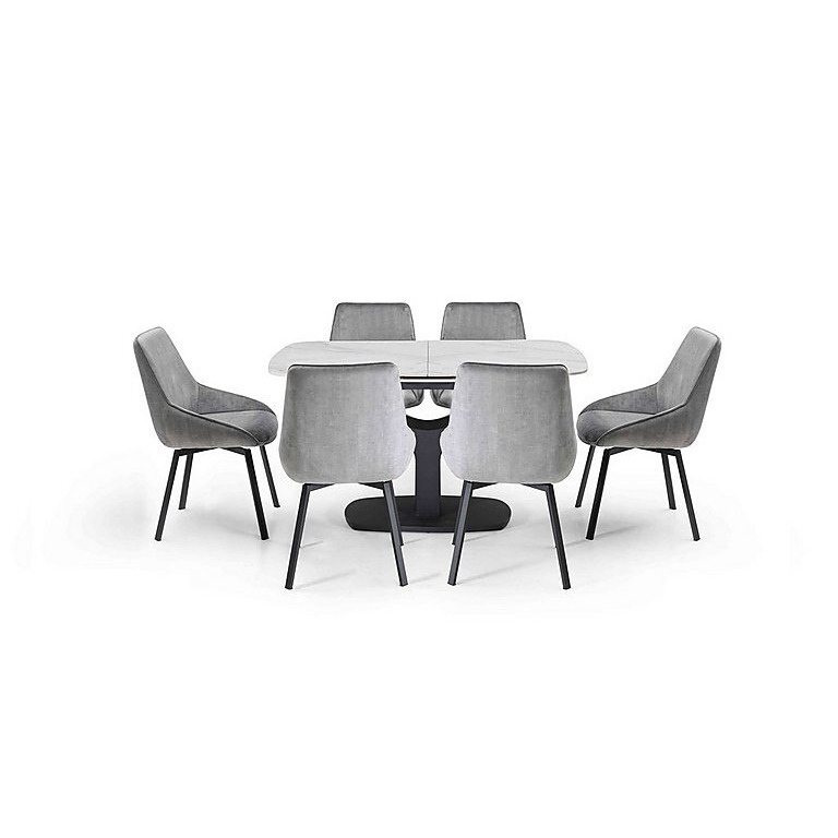Veja Pop-Up Extending Dining Table with 6 Swivel Chairs