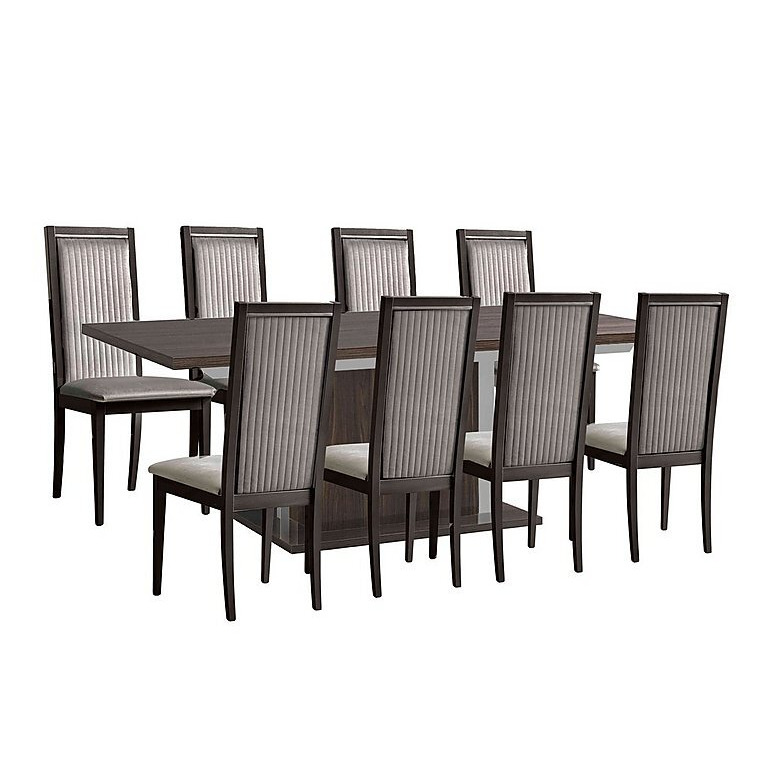 Venezia 160 cm Extending Dining Table and 8 Panelled Fabric Chairs Set - Walnut