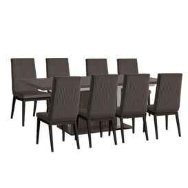 Venezia 160 cm Extending Dining Table and 8 Fluted Faux Leather Chairs Set - Walnut