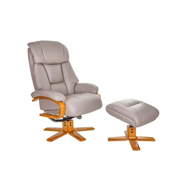 NiceEdmonton Leather Swivel Chair and Stool - Pebble