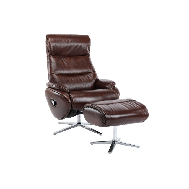 Dominican Domino Swivel Recliner and Stool - Conker Brown