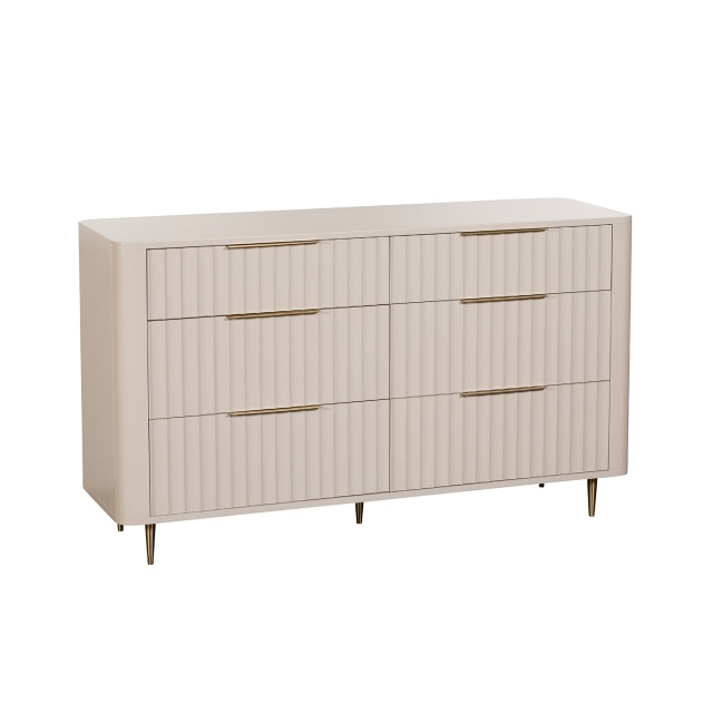 Lotus Painted Mahogany 6 Drawer Wide Chest of Drawers - Ivory