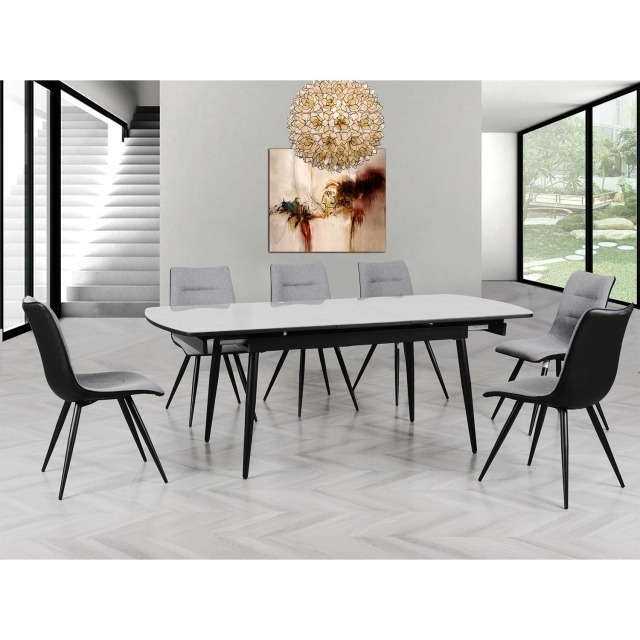 Caira 160cm Automatic Extension Glass Dining Table in Grey - Grey