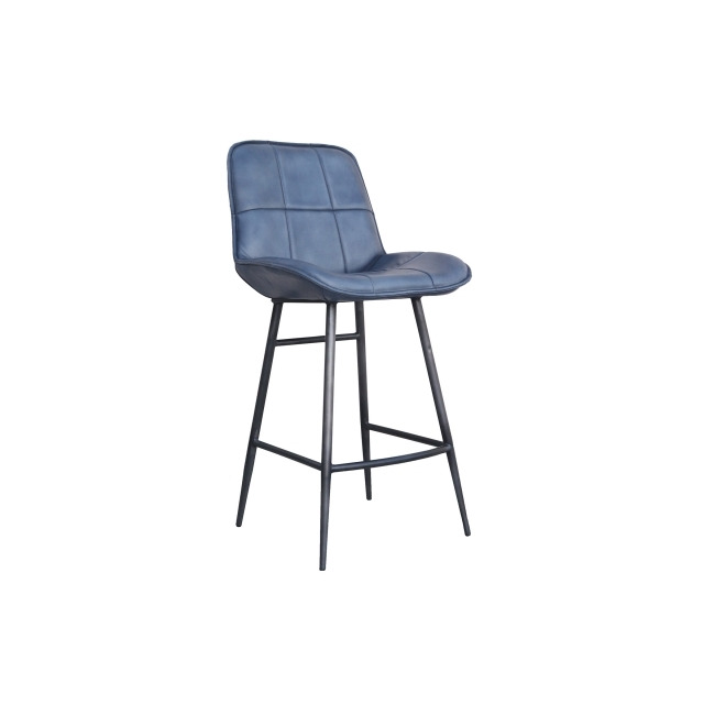 Panelled Leather and Iron Bar Chair in Blue - Blue