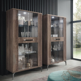 ALF Italia Matera 2 Door Curio Display Cabinet In Rim Surfaced Oak Grain Surfaced Finish - Brown