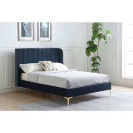 Aviary Upholstered Bed Frame in Ink Velvet - Double - Blue