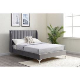 Aviary Upholstered Bed Frame in Grey Velvet - King Size - Grey