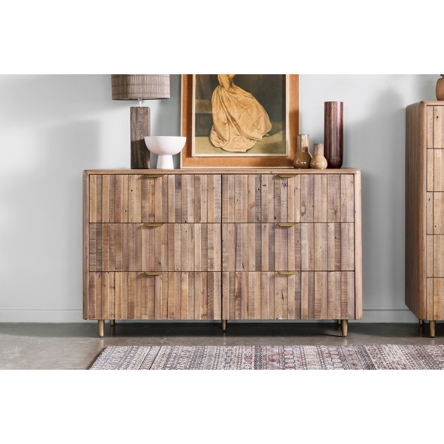 Fairfax Reclaimed Slatted Wood 6 Drawer Wide Chest - Reclaimed