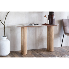 Rufus Reeded Mango Wood and Marble Console Table - Mango Wood