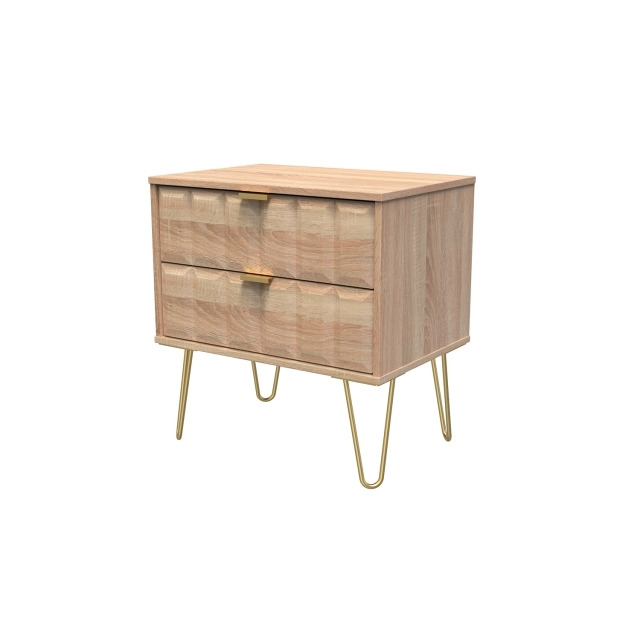 2 Drawer Wide Bedside Table with Cube Panel Design - Bardolino