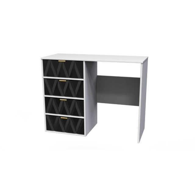 Dressing Table Desk with Diamond Panel Design - Deep Black and White Matt