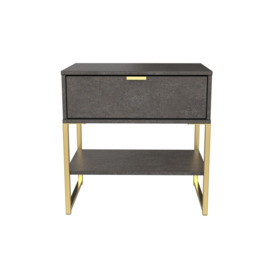 Wide 1 Drawer Midi Bedside Table in Marble or Pewter Finish - Pewter
